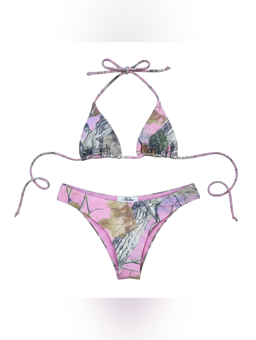 🚺 TicToc Daniela Camo Print Triangle Bikini Set [BLUSH CAMO]